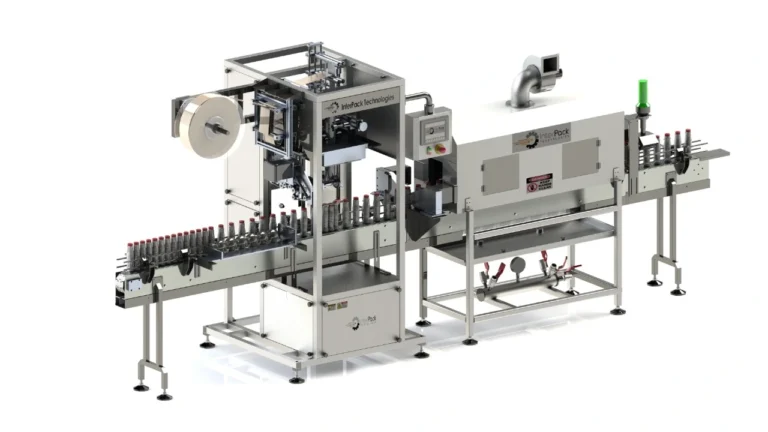 Automatic sleeve applicator machine applying shrink sleeves