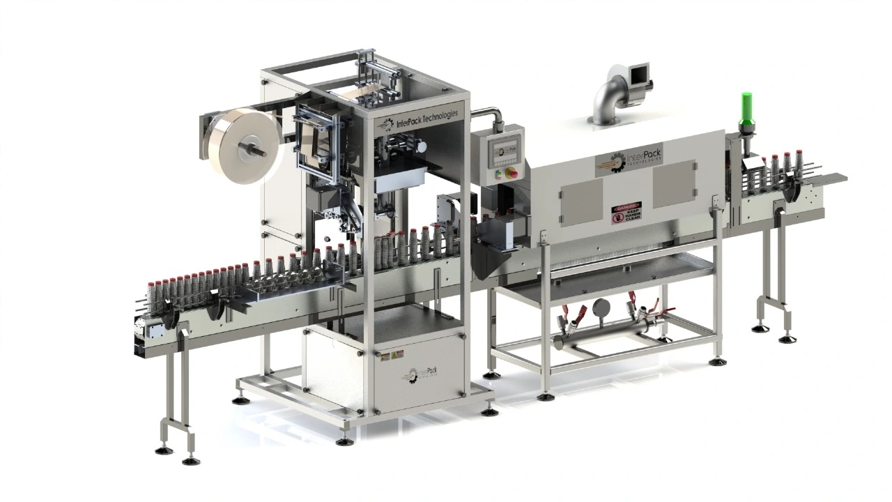 Automatic sleeve applicator machine applying shrink sleeves